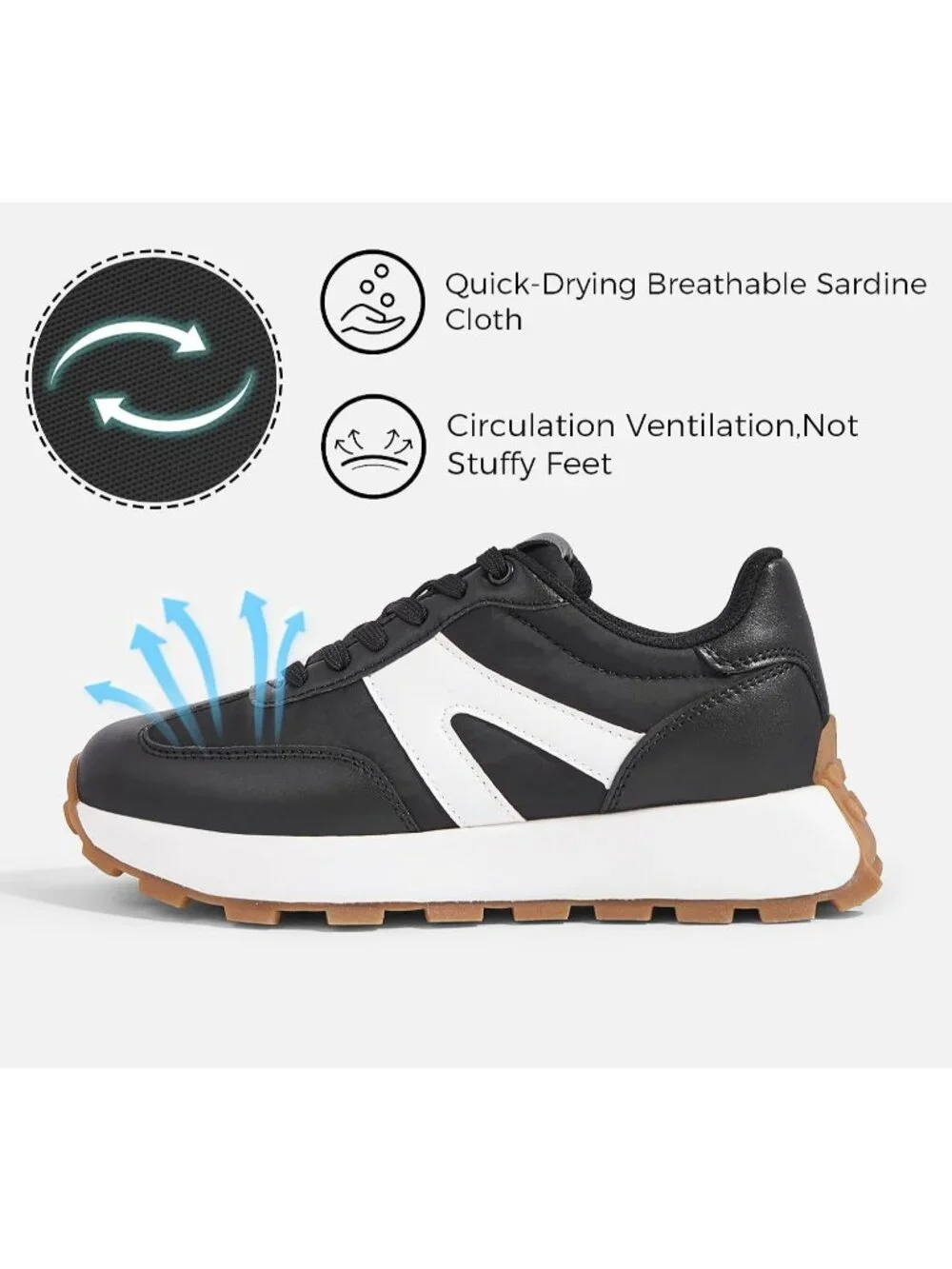 Women's Black Retro Classic Stylish Lace Up Tennis Running Walking Sneakers